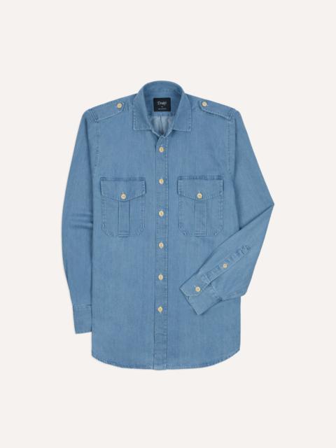 Drake's Bleach Wash Denim Military Shirt