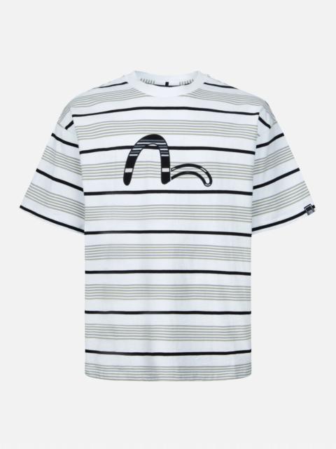 EVISU Striped Seagull Appliqué Embroidery Loose Fit T-shirt