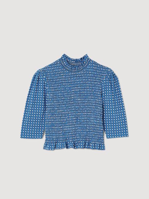 Sandro SMOCKED PRINTED TOP