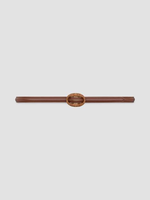 SAINT LAURENT Women's Oval Buckle Thin Belt in Smooth Leather and Crystals - Dark Wet Clay