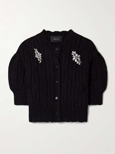 Simone Rocha Cropped crystal-embellished scalloped cable-knit alpaca-blend cardigan