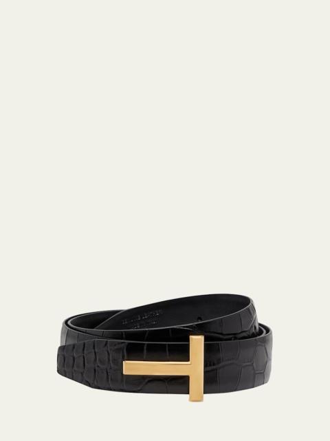 TOM FORD T Buckle Croc-Embossed Patent Belt