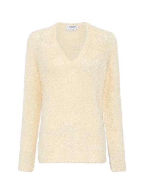 GABRIELA HEARST Neoma Knit V-Neck Sweater in Off White Silk Cashmere