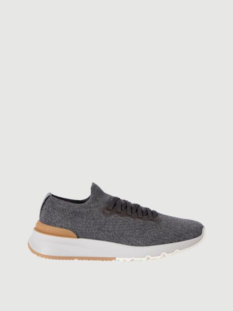 Brunello Cucinelli Cotton knit and semi-polished calfskin runners