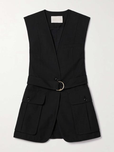 Twyla belted cotton and TENCEL™ Lyocell-blend twill vest Black