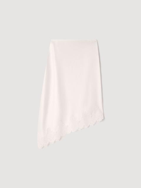 Sandro ASYMMETRICAL SATIN SKIRT WITH LACE