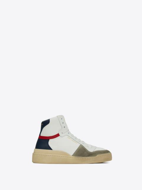 SAINT LAURENT sl24 mid-top sneakers in canvas, leather and suede