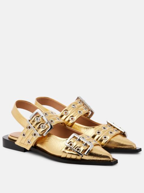 Buckle faux leather ballet flats