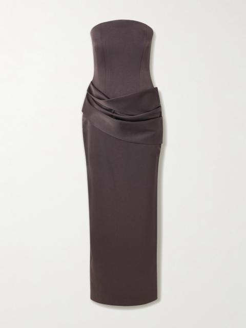 ALEX PERRY Strapless Draped Satin-crepe Gown