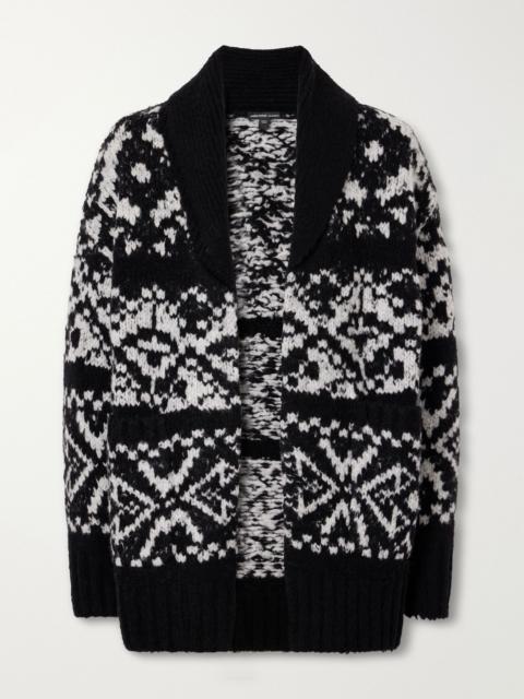 JAMES PERSE Fair Isle intarsia-knit wool-blend cardigan Black