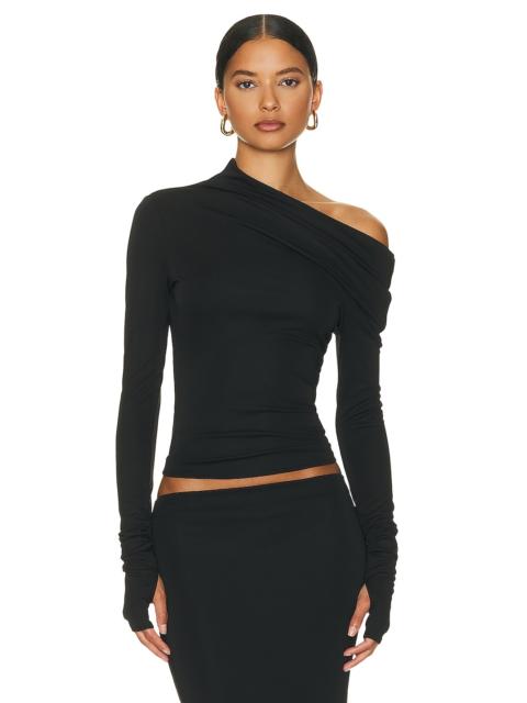 HELSA Matte Jersey Drape Shoulder Top