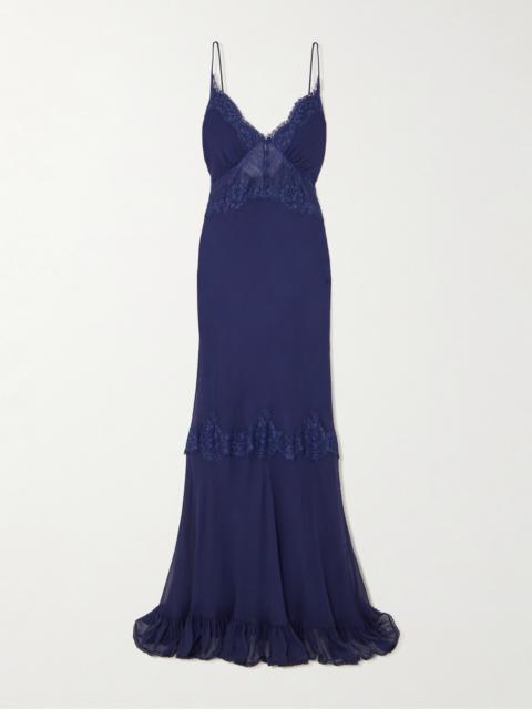 self-portrait Lace-trimmed Georgette Maxi Dress