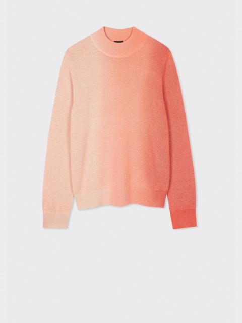 Women's Orange Wool-Blend Ombre Funnel Neck Sweater