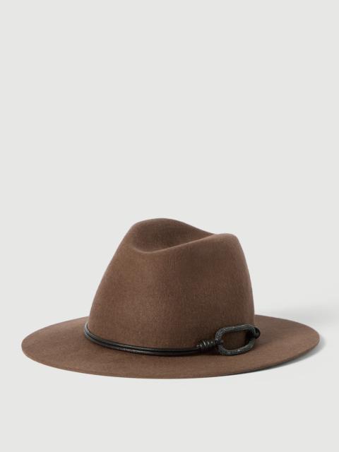 Brunello Cucinelli Felt fedora with leather and monili band