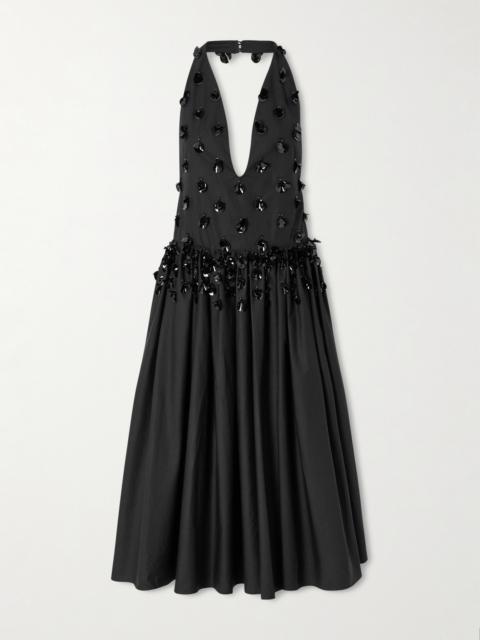 diotima Open-back Embellished Pleated Cotton-poplin Halterneck Midi Dress