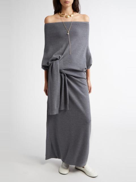 ZANKOV ZANKOV Anais Off the Shoulder Maxi Wool Sweater Dress in Melange Grey at Nordstrom