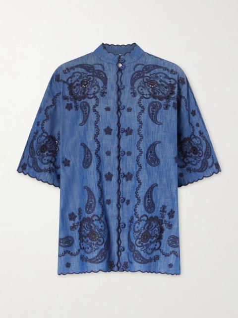 Zimmermann Aster embroidered denim shirt Blue