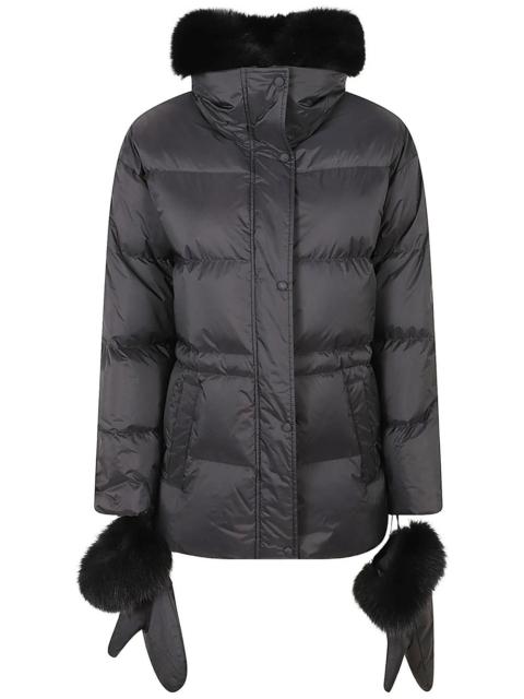 Yves Salomon Yves Salomon down jacket in black technical fabric with fur trim and removable gloves