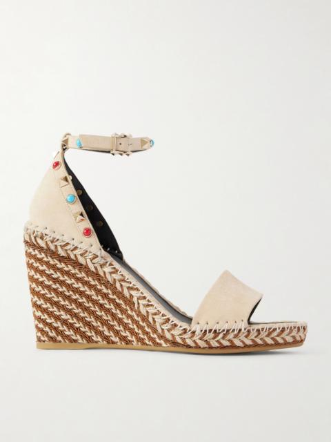 Valentino Rockstud 105 Bead-embellished Suede Espadrille Wedge Sandals