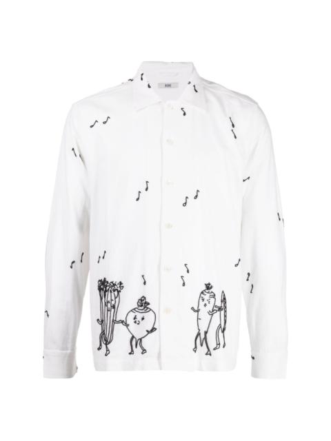 bead-embellished illustration-print shirt