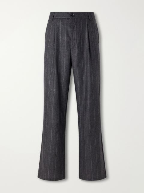 Oliver Spencer Orsman Flared Pleated Striped Wool-Blend Suit Trousers Gray