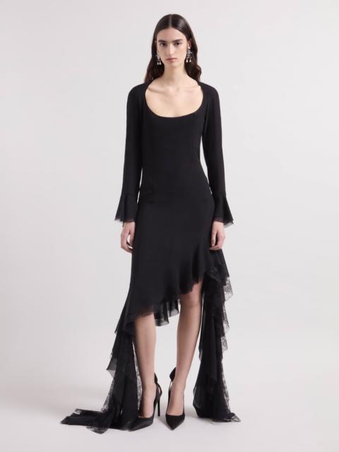 NINA RICCI Black Asymmetrical Midi Silk Dress