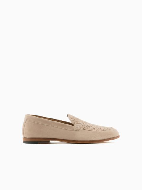 GIORGIO ARMANI Suede loafers with a laser-cut detail