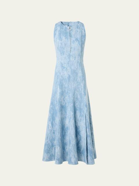 AKRIS Jacquard Denim Sleeveless Quarter-Zip Midi Dress