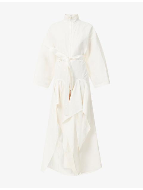 Alaïa Ruffle-Hem Belted Poplin Jumpsuit