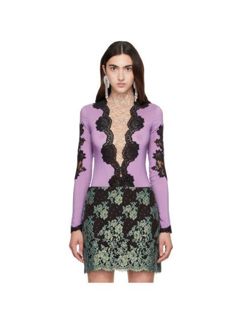 Valentino Purple Jersey Lace Bodysuit