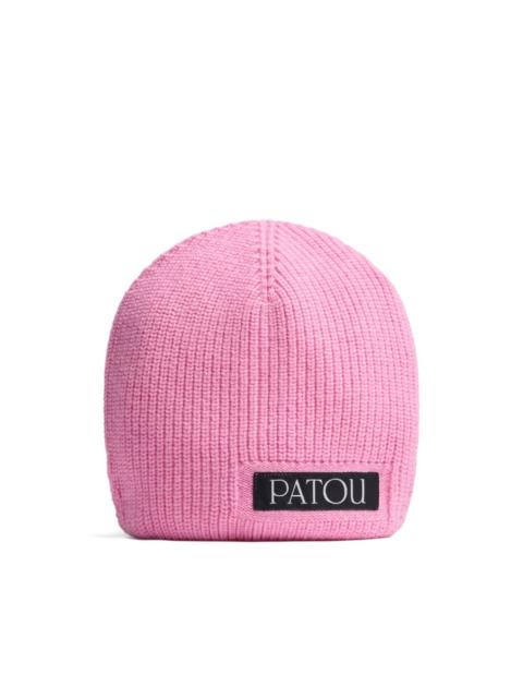 PATOU logo-appliqué ribbed-knit beanie