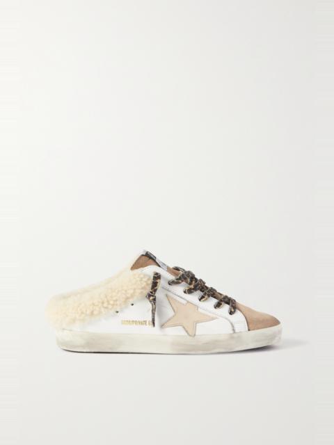 Superstar Sabot shearling-lined distressed glittered leather slip-on sneakers