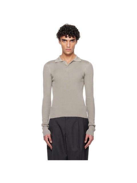 RIER Gray Fine Rib Silk Polo