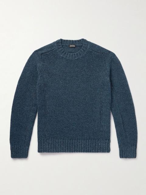 ZEGNA Cashmere, Linen and Cotton-Blend Sweater Blue