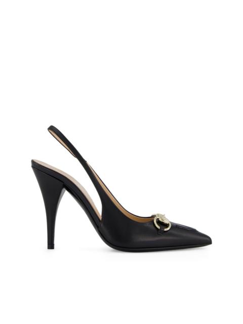 GUCCI 105mm horsebit slingback leather pumps