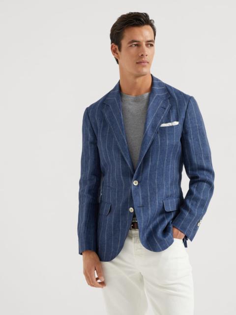 Brunello Cucinelli Linen dégradé chalk stripe twill deconstructed blazer