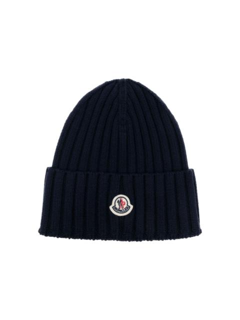 Moncler logo-patch ribbed-knit beanie
