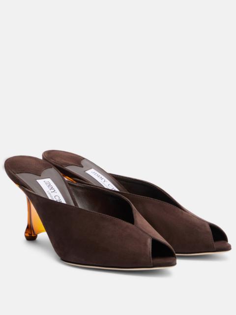 JIMMY CHOO Glace suede peep-toe wedge mules