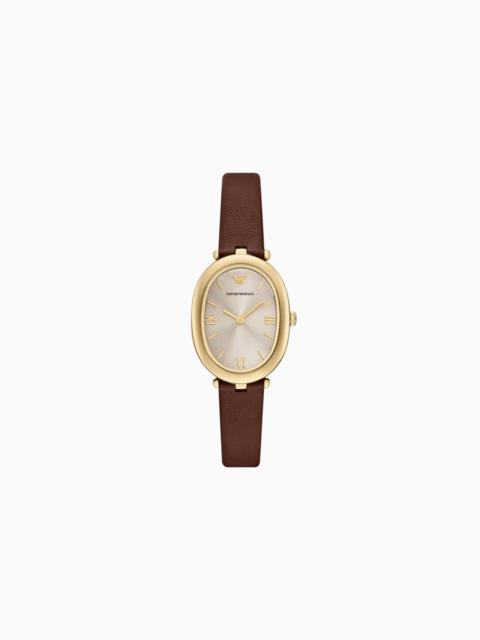 EMPORIO ARMANI TWO-HAND BROWN LEATHER WATCH