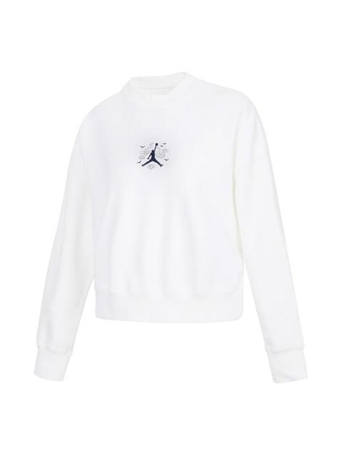 (WMNS) Jordan Solid Color Embroidered Round Neck Long Sleeves White Hoodie DQ0864-100