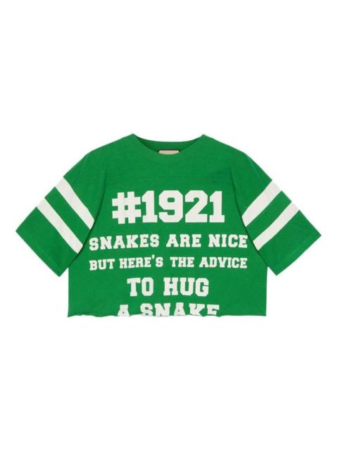 GUCCI Cropped T-shirt with Gucci 1921 'To Hug a Snake' print