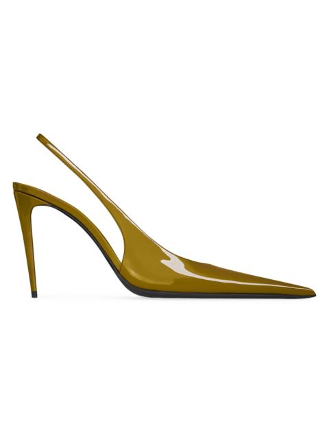 SAINT LAURENT Women's Patent Leather Guermantes Slingback Pumps - Oil Green