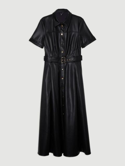 KAREN MILLEN Faux Leather Belted Midi Shirt Dress