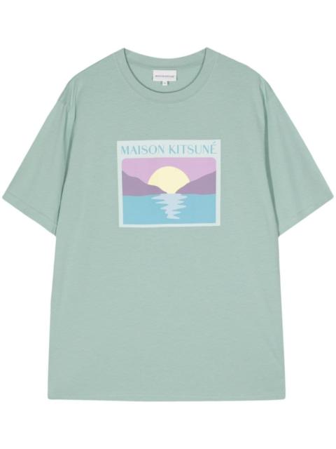 Maison Kitsuné Sunset Postcard-print cotton T-shirt
