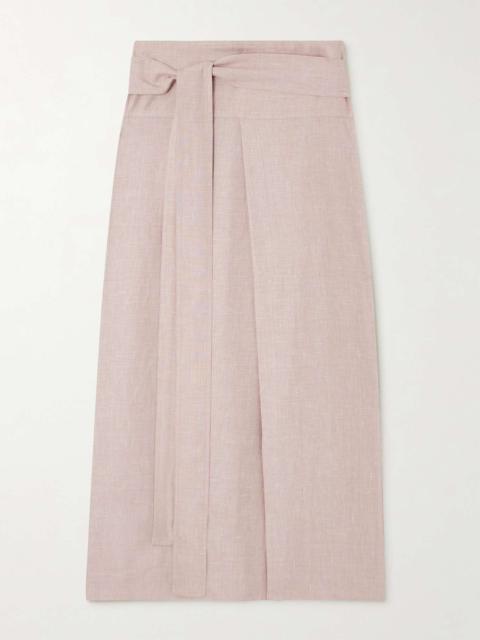 Loro Piana Belted linen, wool and silk-blend midi skirt