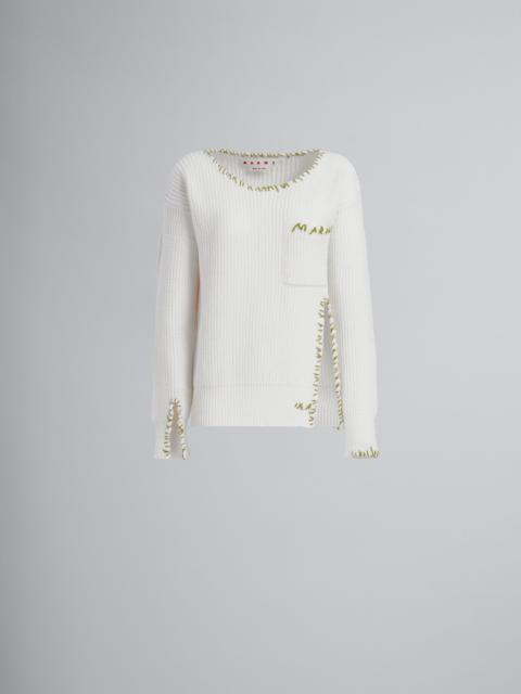 Marni WHITE SWEATER WITH RAW-EDGE DETAILING