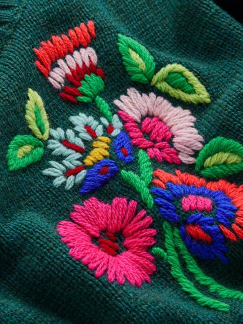 BODEN Natalie Embroidered Sweater-Emerald Night Bouquet
