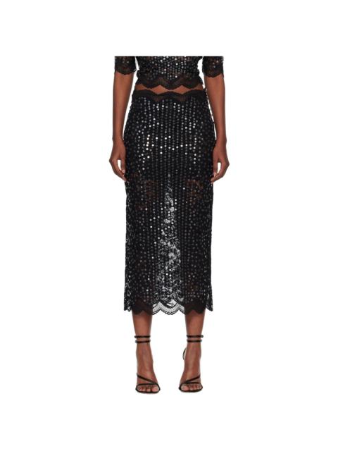 rabanne Black Sequinned Midi Skirt
