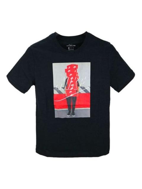 Nike Nike Sportswear Shoe Printing Round Neck Casual Sports Short Sleeve Black BQ0069-010