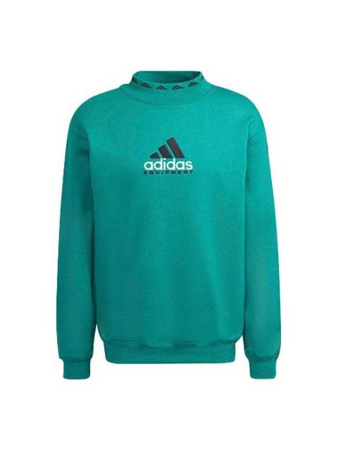 Men's adidas originals Eqt Logo Embroidered Sports Round Neck Pullover Green HG8093